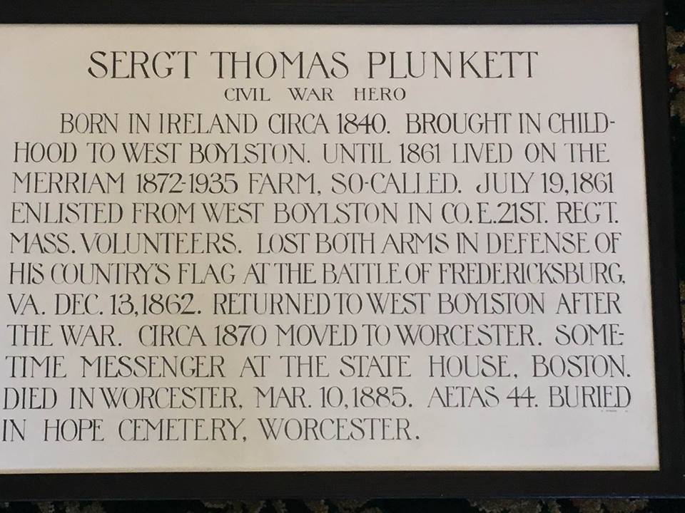 Plaque about Sgt. Thomas Plunkett