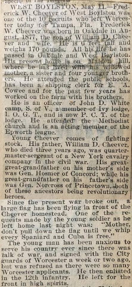 Newspaper article about Frederick W. Cheever 1