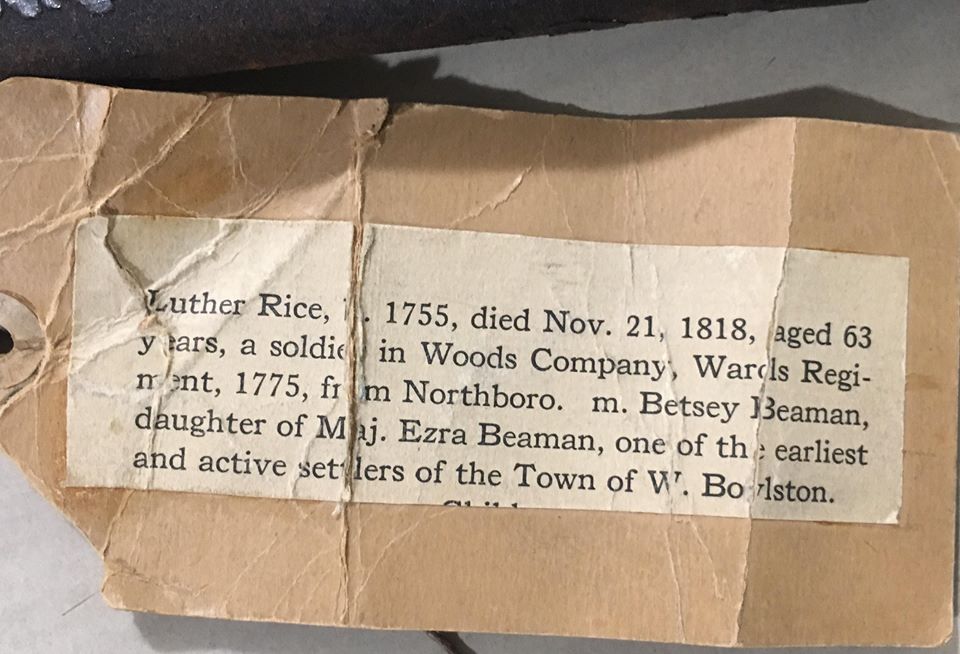 Information tag about Luther Rice's sword