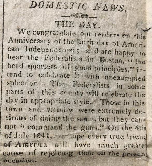 Federalists, news article from 1810 