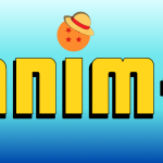the word anime in yellow letters with an orange ball with four red stars and a straw hat dotting the i on a dark blue and light blue gradient background.