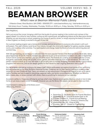 Front page of Fall 2025 Beaman Browser.