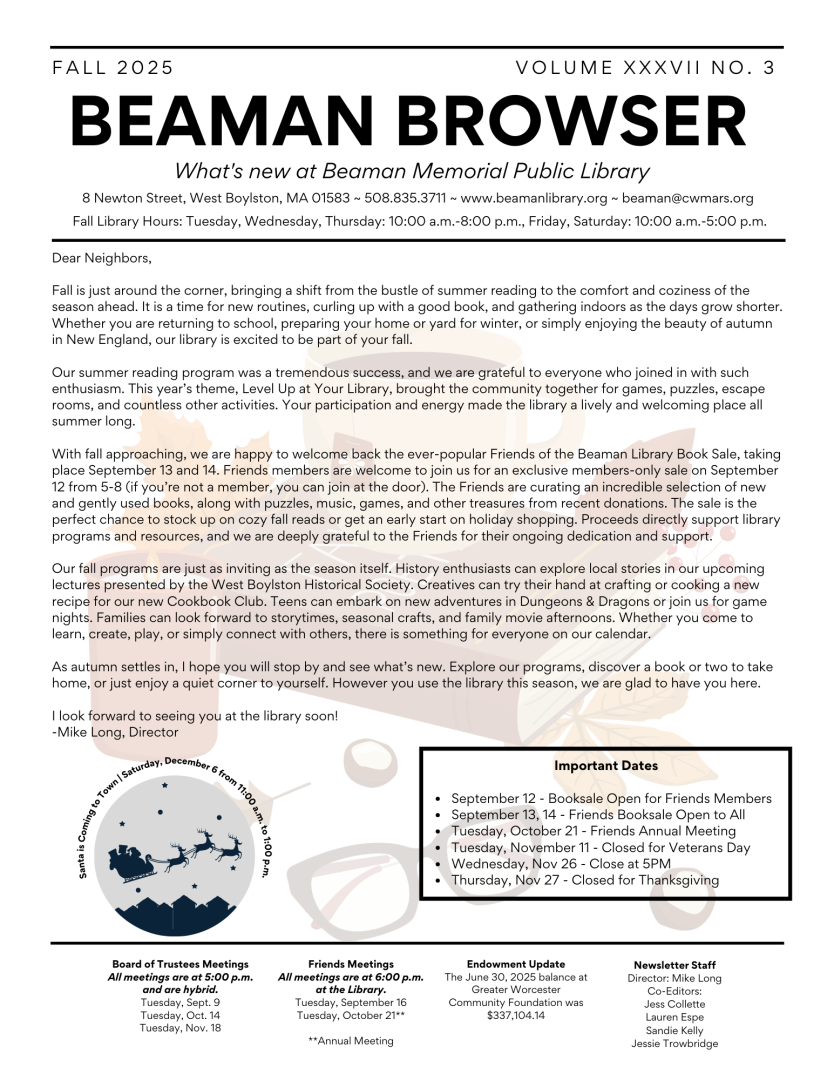 Front page of Fall 2025 Beaman Browser.