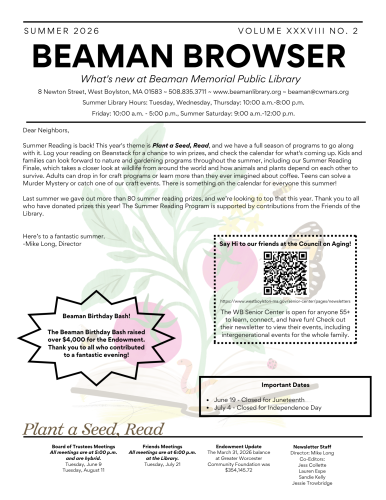 first page of summer 2026 beaman newsletter.