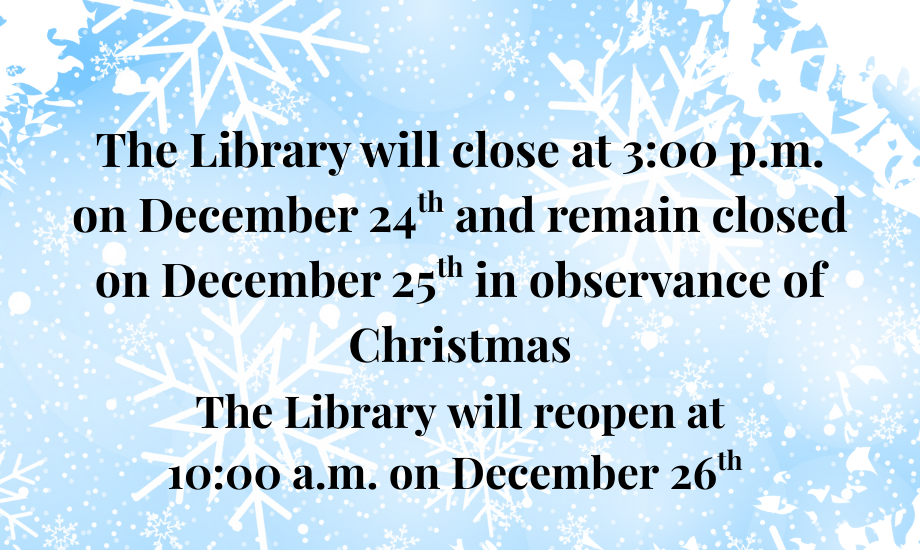 light blue background with white snowflakes and black text describing christmas closures.