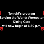 white text on black screen with red arrows stating program time change.