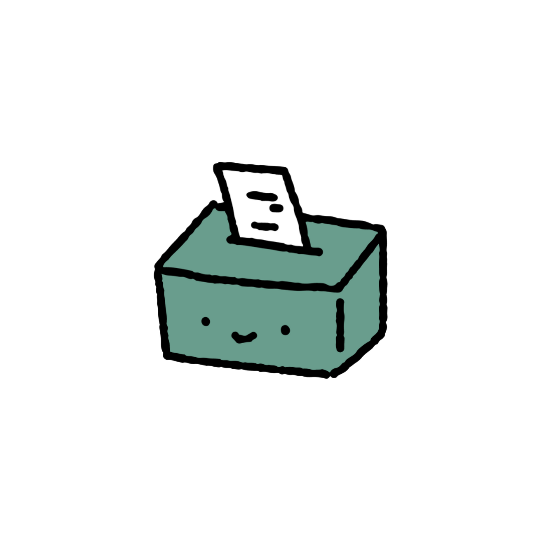 An illustration of a green voting box with a ballot sticking out.