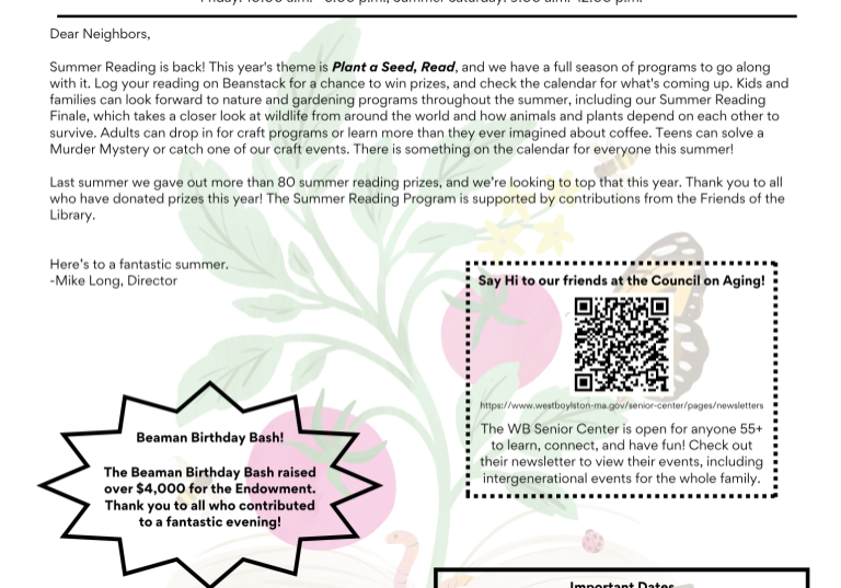 first page of summer 2026 beaman newsletter.