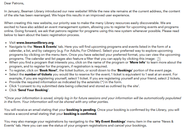 The first page of the Beaman Browser.