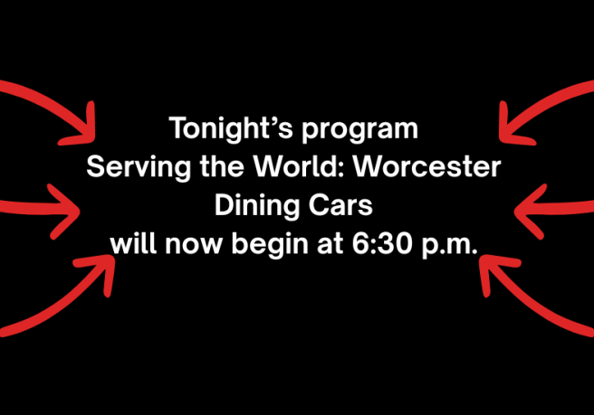 white text on black screen with red arrows stating program time change.