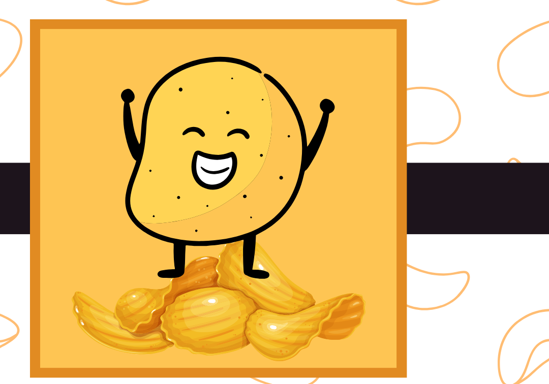 An illustration of a chip standing on top of a pile of chips celebrating.