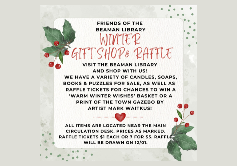 A picture detailing the Friends Winter Gift Shop and Raffle.